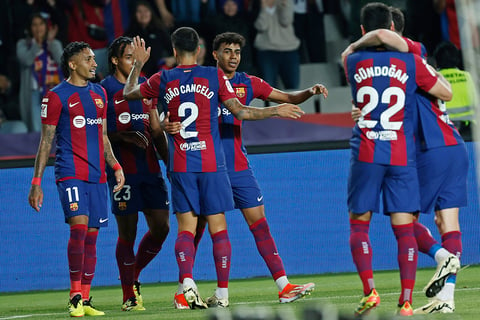 Lamine Yamal celebrates opening goal